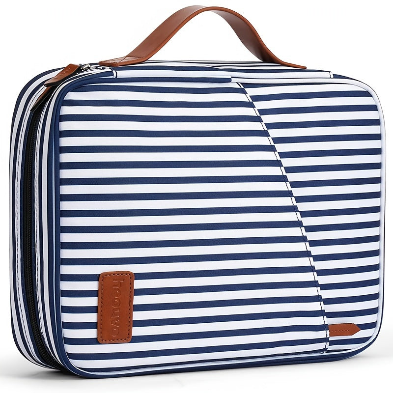 Portable Striped Pattern Handbag Lightweight Zipper Storage Bag