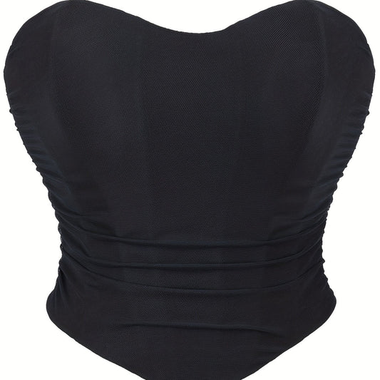 Gothic Mesh Strapless Corset Tummy Control Lace Up Push Up Body Shaper