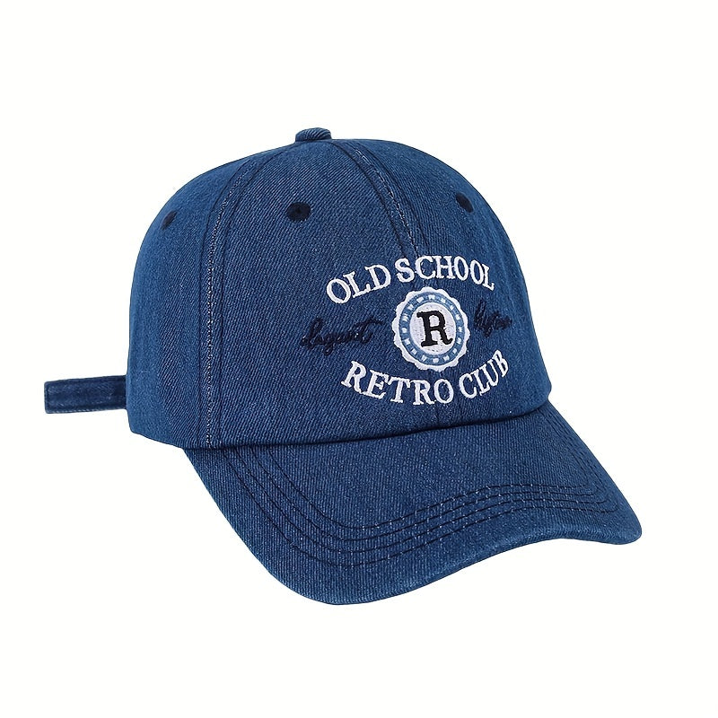 Vintage Letter Embroidery Washed Denim Snapback Hat Baseball Cap