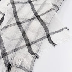 Plaid Linen Tassel Scarf Outdoor Sunscreen Head Wrap