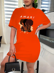 Women's Plus Cartoon Print Short Sleeve High Stretch Dress