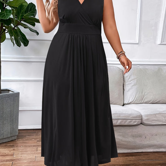  Solid Surplice Neck Maxi Dress