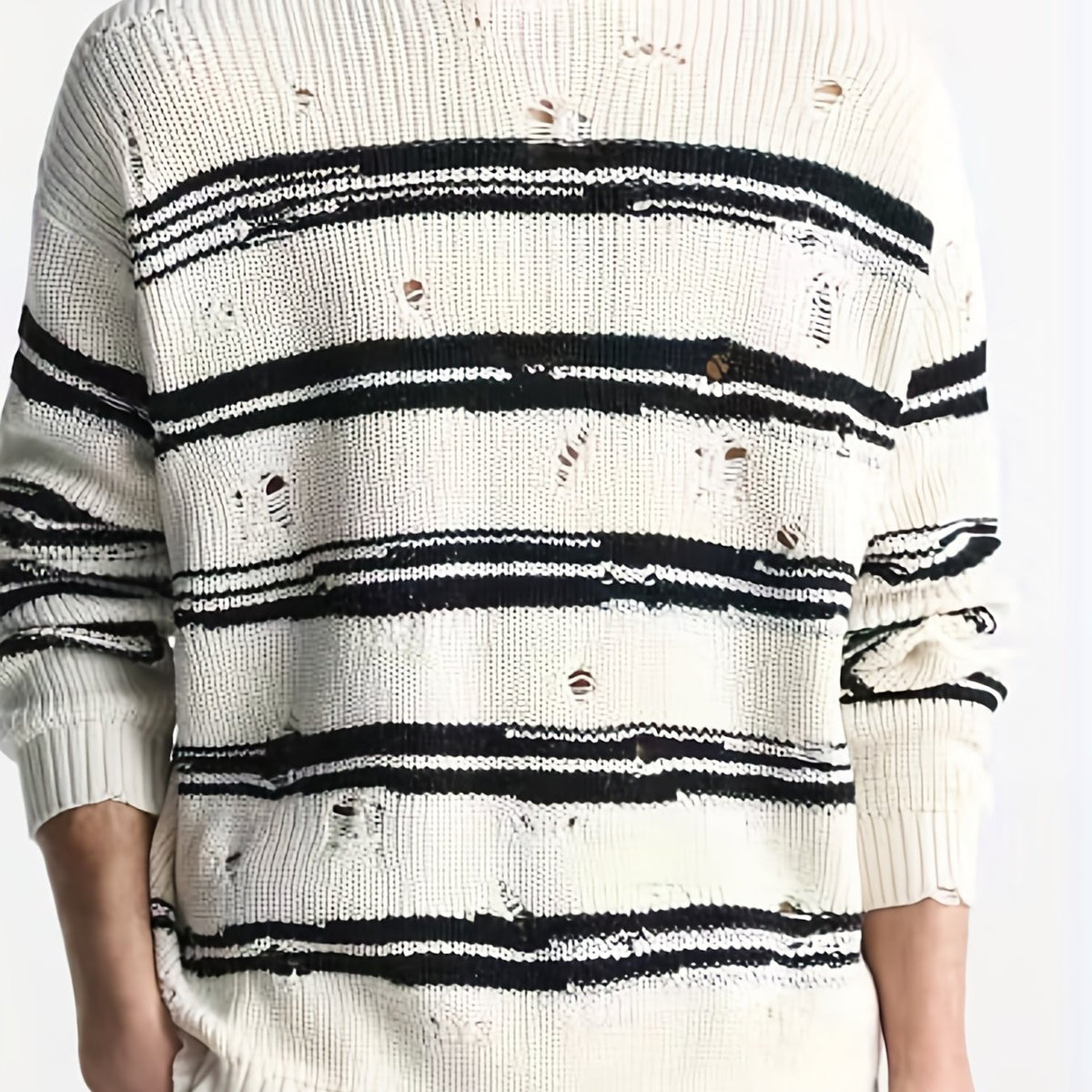 Men's Stripe Print Knit Long Sleeve Sweater for Autumn Winter