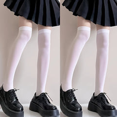 2 Pairs Solid Thigh High Socks Women's Stockings & Hosiery