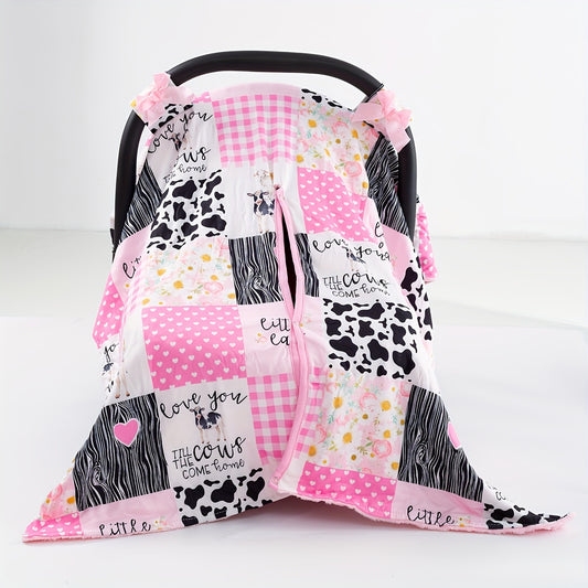 Floral Cartoon Cow Print Girls Car Seat Sunshade Cover Canopy