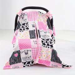 Floral Cartoon Cow Print Girls Car Seat Sunshade Cover Canopy