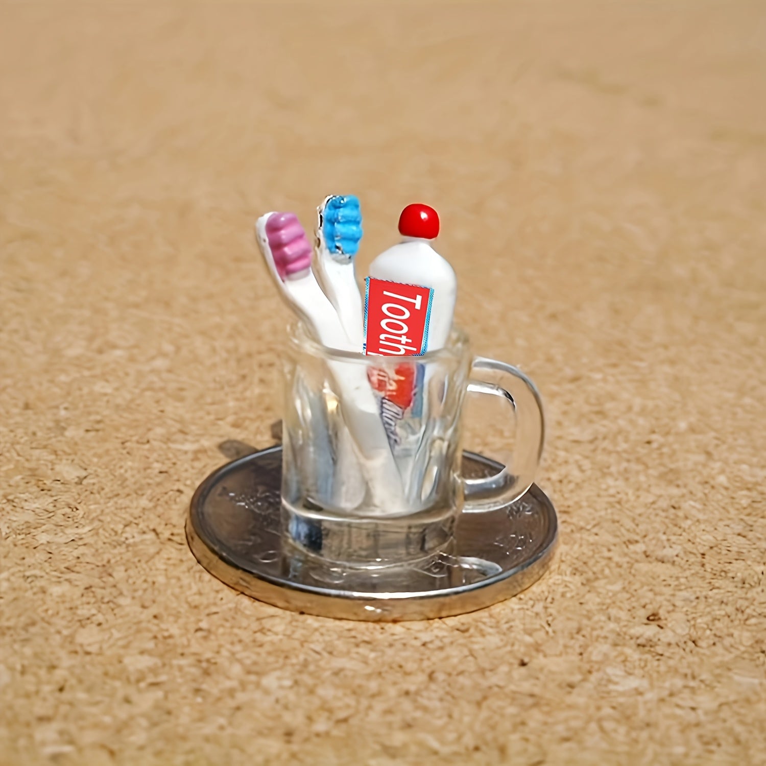 Toothbrush & Toothpaste Set in Resin Cup for Dollhouse Bathroom