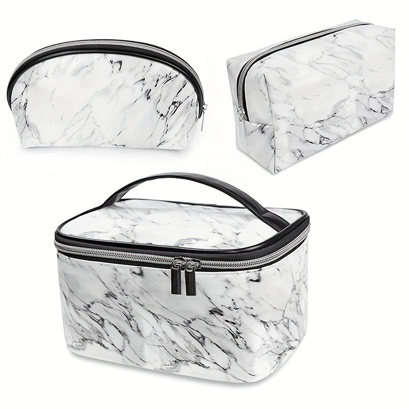 3pcs Large Waterproof Marble Cosmetic Bag Set Organizer Toiletry Bags
