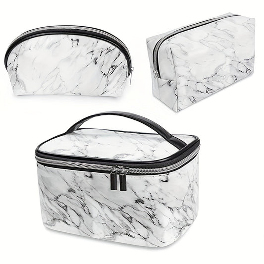 3pcs Large Waterproof Marble Cosmetic Bag Set Organizer Toiletry Bags