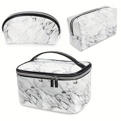 3pcs Large Waterproof Marble Cosmetic Bag Set Organizer Toiletry Bags