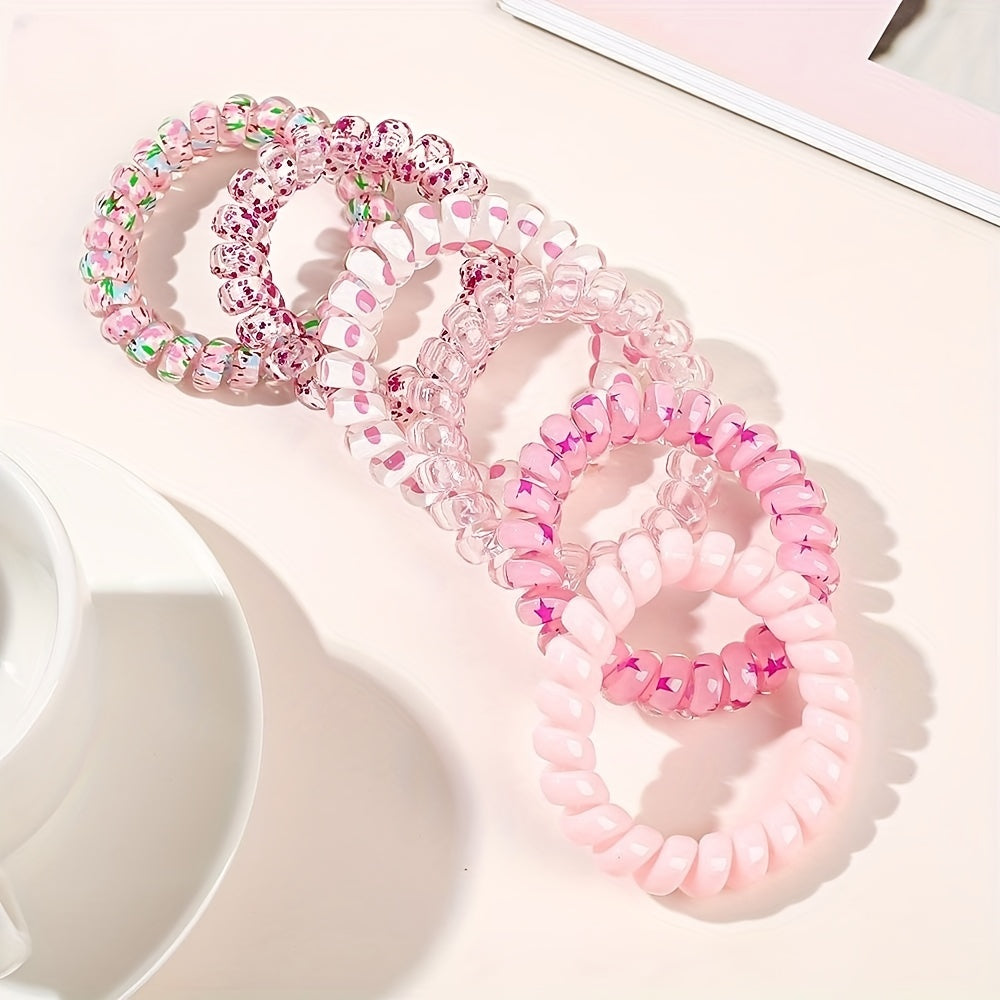 6 Pcs Floral Spiral Hair Tie Colorful Ponytail Holder Hair Tie Hair Accessories