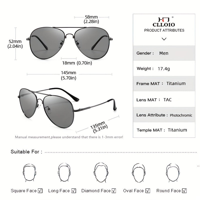 CLLOIO Titanium Polarized Sunglasses Photochromic Sun Glasses