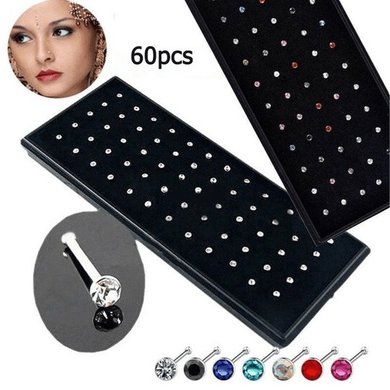Crystal Rhinestone Nose Ring Set Zicron Inlaid Holiday Style