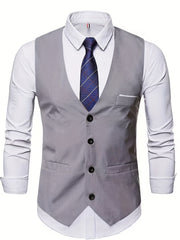 Men's V Neck Smart Suit Vest Retro Style Waistcoat for Wedding