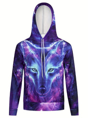 Wolf 3D Print Hoodie Kangaroo Pocket Pullover Mens Clothing
