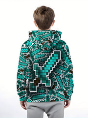 Plaid Sword 3D Print Boys Hoodie Long Sleeve Pullover Sweatshirt
