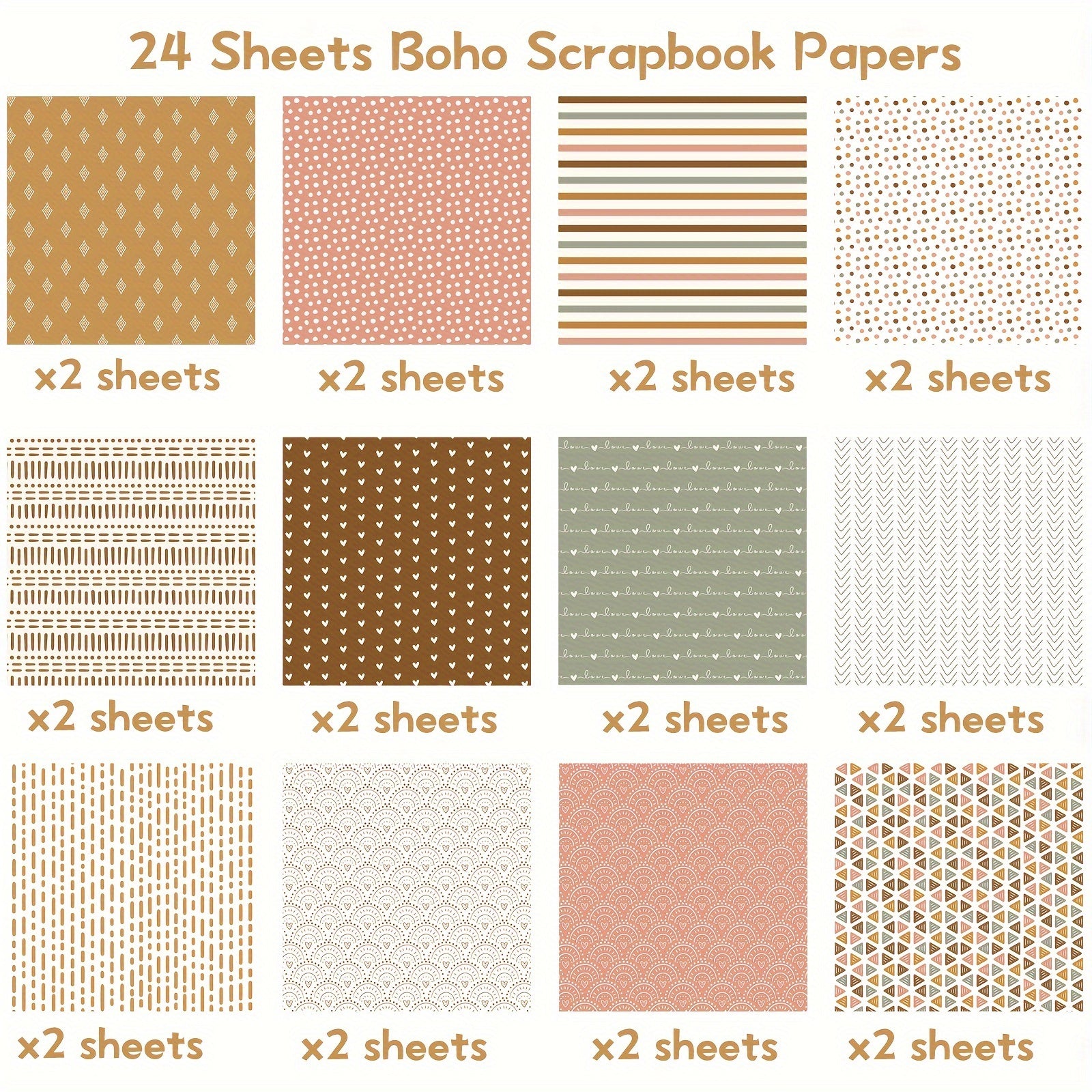 24pcs Boho Pattern DIY Paper Double-Sided Scrapbook Paper