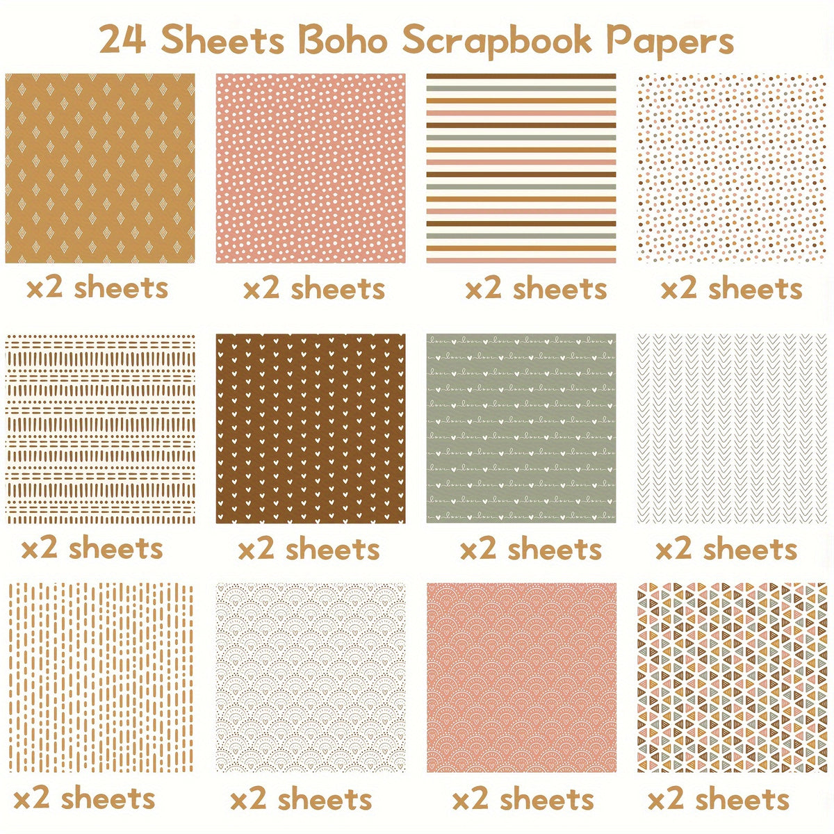 24pcs Boho Pattern DIY Paper Double-Sided Scrapbook Paper