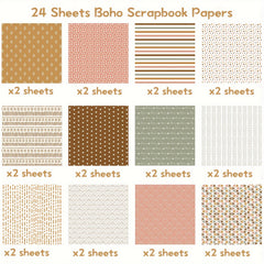 24pcs Boho Pattern DIY Paper Double-Sided Scrapbook Paper
