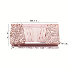 Glitter Clutch Wallet Flap Evening Bag Lightweight Shoulder Chain Bag