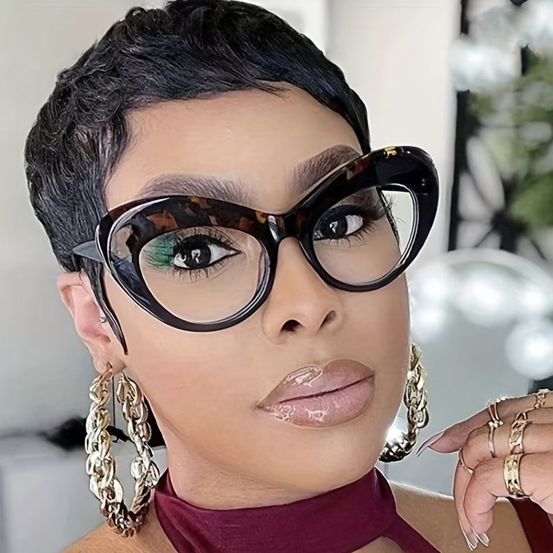 Women's Oval Spectacles Lens Leopard Print Frame Light Blocking Glasses