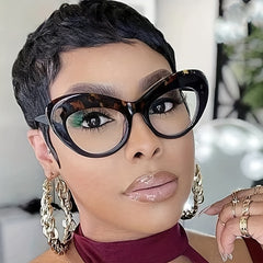 Women's Oval Spectacles Lens Leopard Print Frame Light Blocking Glasses