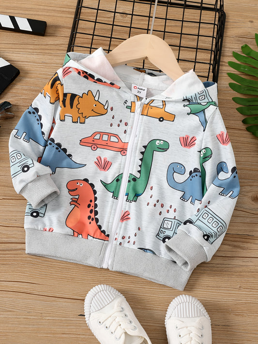 Boys Dino Car Print Sweatsuit Hoodie Coat