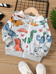 Boys Dino Car Print Sweatsuit Hoodie Coat