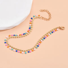 Colorful Water Drop Tassel Anklet 14K Plated Copper Bracelet