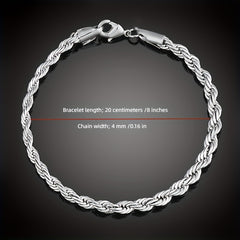 4mm Rope Chain Necklace Bracelet Silvery Plated