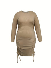  Sexy Dress Solid Ribbed Ruched Bodycon Midi Dress