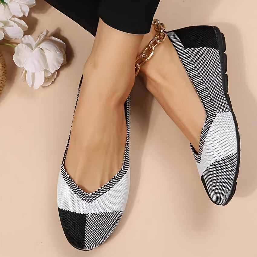 Colorblock Knit Ballet Flats Soft Sole Walking Shoes