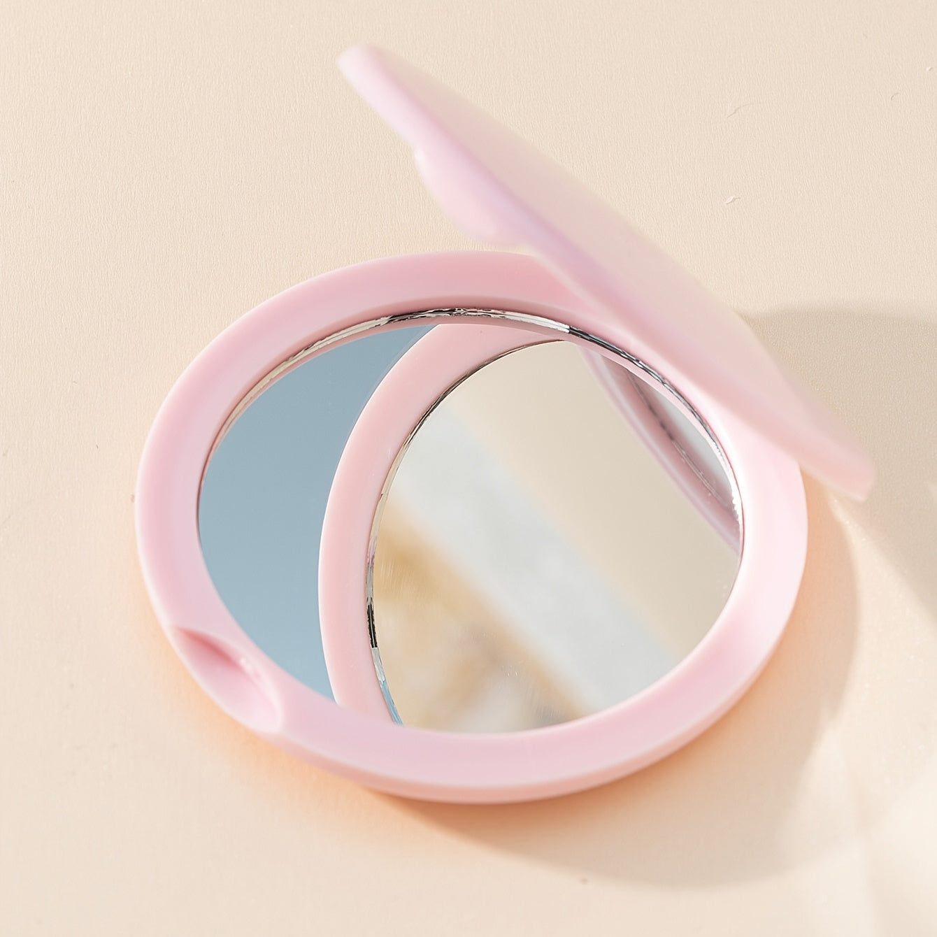 Pink Round Folding Compact Mirror Double Side Style Cosmetic Touch up Mirror