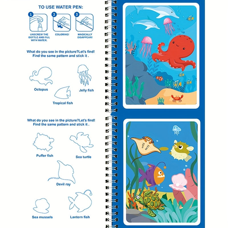 Magic Water Book Reusable Watercolor Activity Book with Waterproof Pages