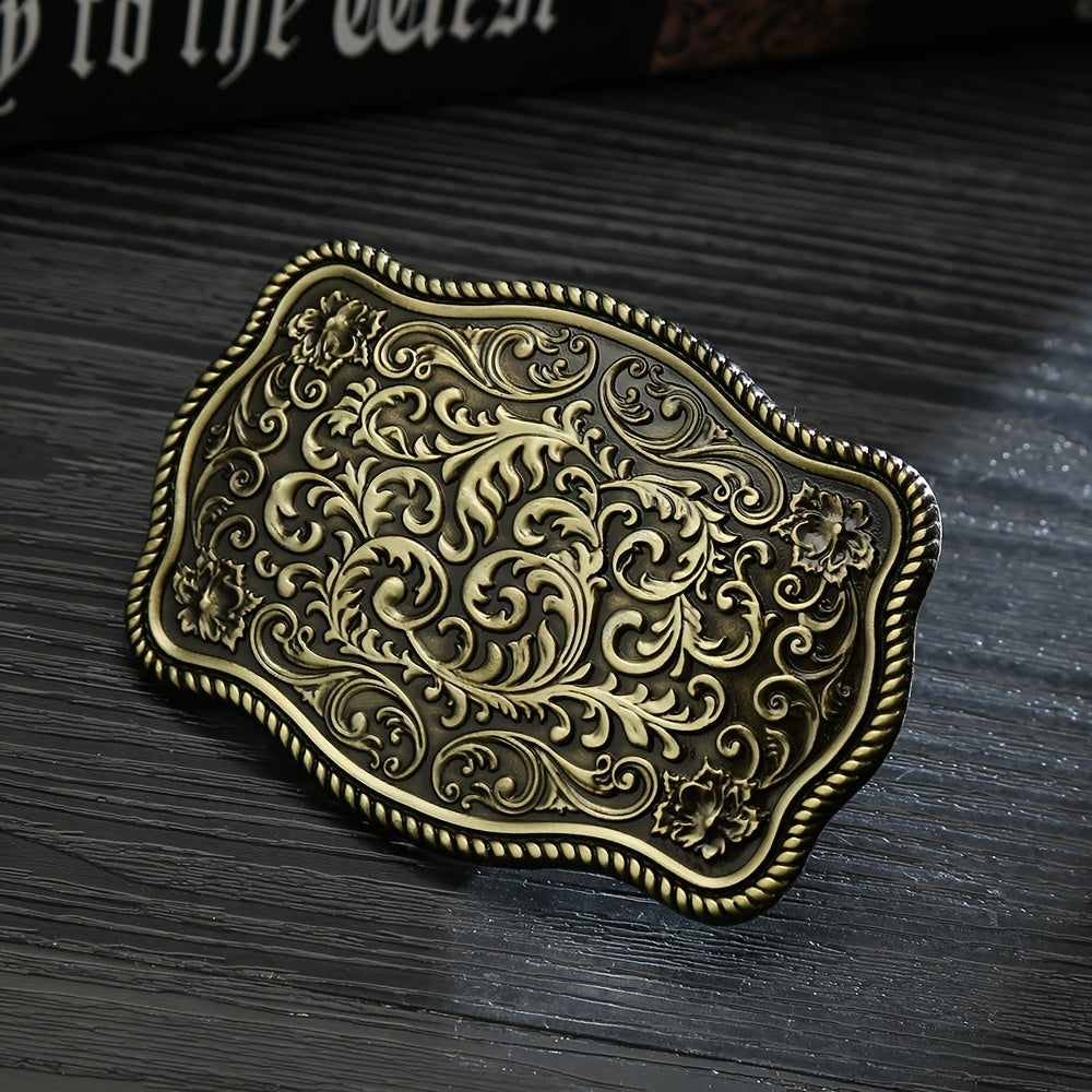 Leisure Western Denim Men's Belt Flower Buckle