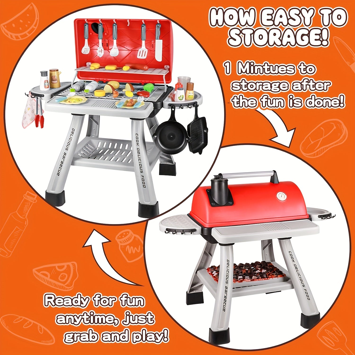 Kids Play Kitchen Toy Grill BBQ Kitchen Playset Outdoor Toy