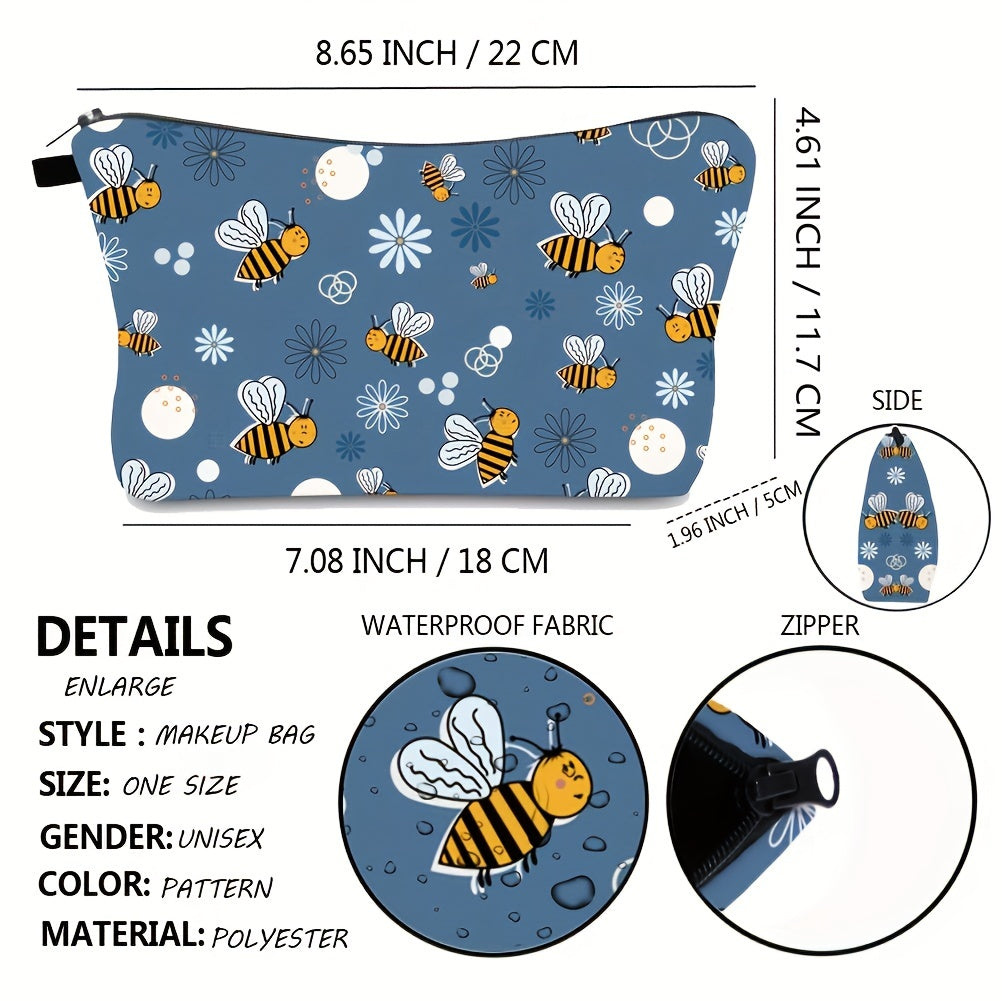 Water Resistant Bee Print Toiletry Bag for Travel and Cosmetic Organization