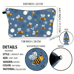 Water Resistant Bee Print Toiletry Bag for Travel and Cosmetic Organization