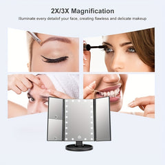 Touch Control Trifold Makeup Mirror with Lights 2X 3X Magnification