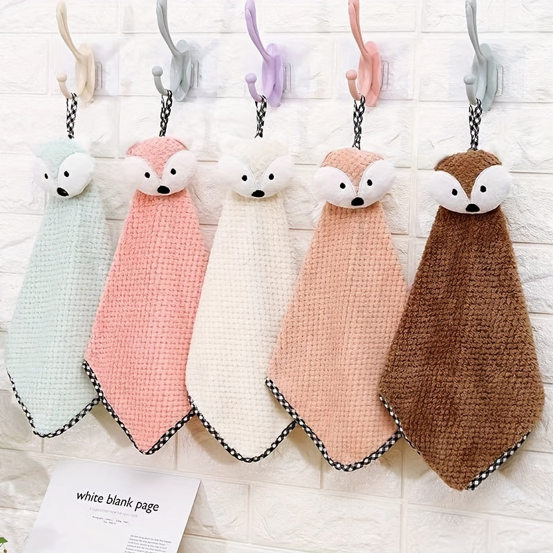 Fox Head Hand Towel Coral Fleece Soft and Absorbent Dishcloth