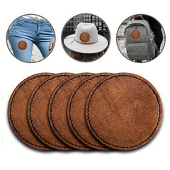 5pcs Antique Ribbon Laserable Faux Leather Round Patches with Hot Melt Adhesive