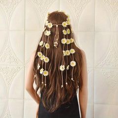 Boho Floral Headpiece For Women Girls Flower Crown Hair Rope Chain