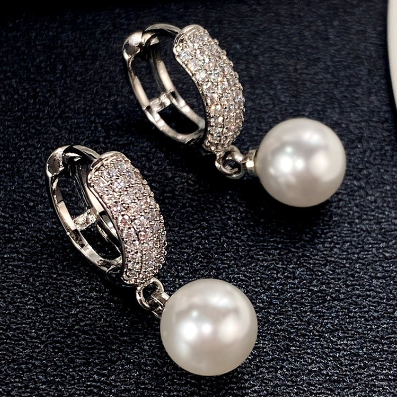 Vintage Freshwater Pearl Drop Earring Zircon Ear Jewelry