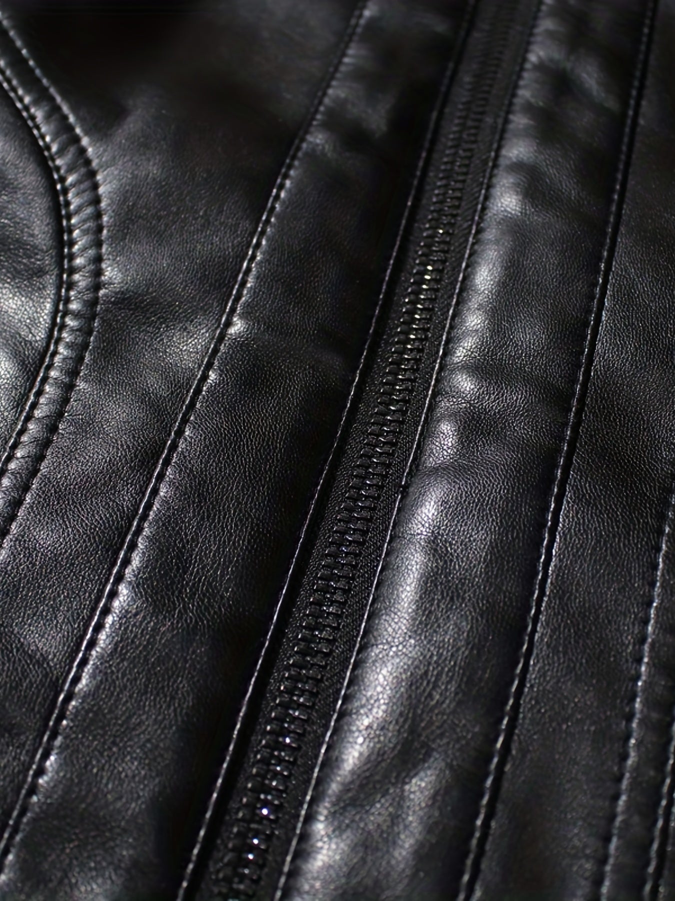 Men's PU Leather Motorcycle Jacket Stand Collar Zipper Closure