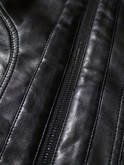 Men's PU Leather Motorcycle Jacket Stand Collar Zipper Closure