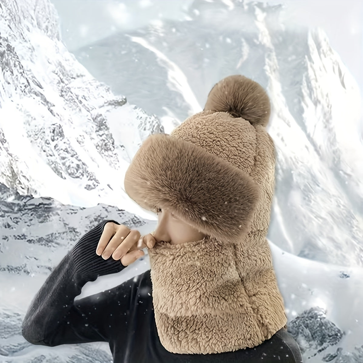 Winter Scarf Hats For Women Men Plush Neck Warmer Outdoor Windproof Hats