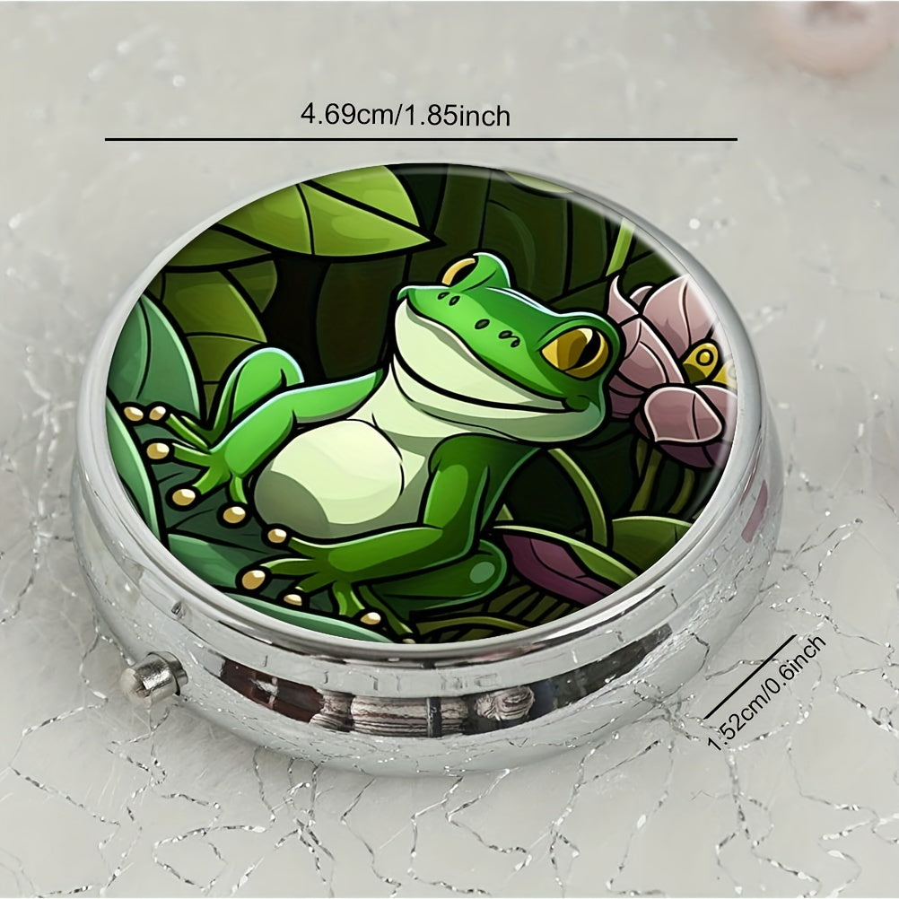 Frog Round Pill Box 3 Compartment Mini Portable Travel Organizer Pill Case