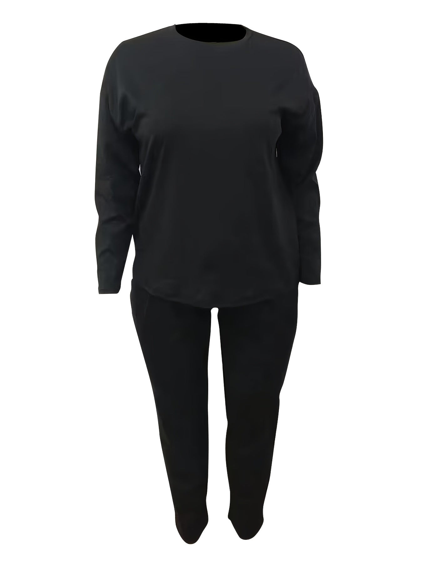  Solid Long Sleeve Top & Pants Outfit Set