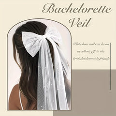 Bridal Veil with Embellishments and Satin Bow Single Layer