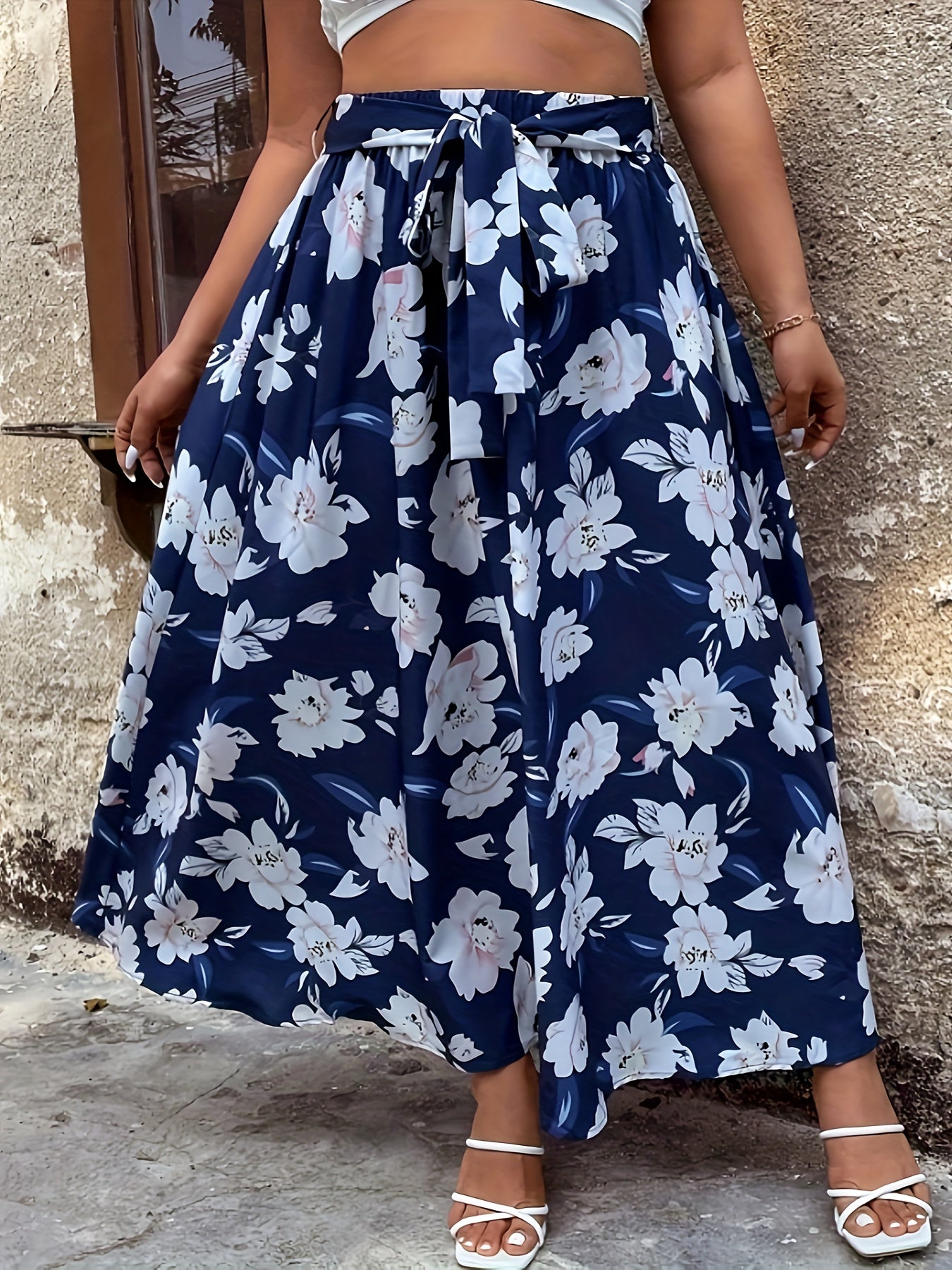  Floral Tie Front Maxi Skirt